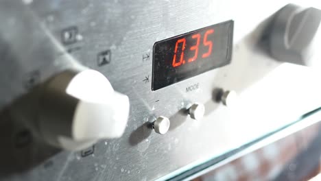 una mano colocando el temporizador en un horno.