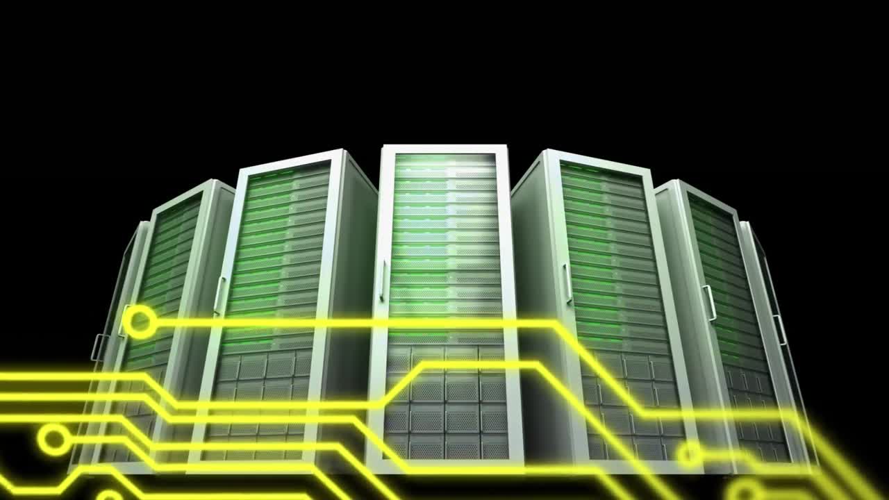 Animation of light trails over server room