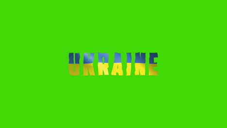 ukraine country wiggle text animation lettering with her waving flag blend in as a texture - green screen background chroma key loopable video