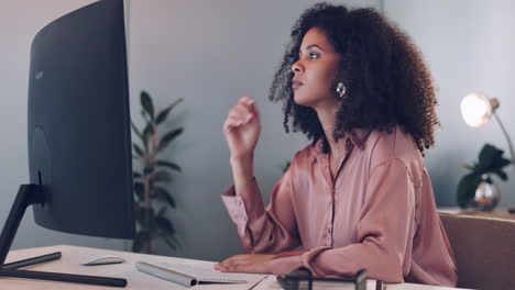 Computer,-thinking-and-black-woman-typing