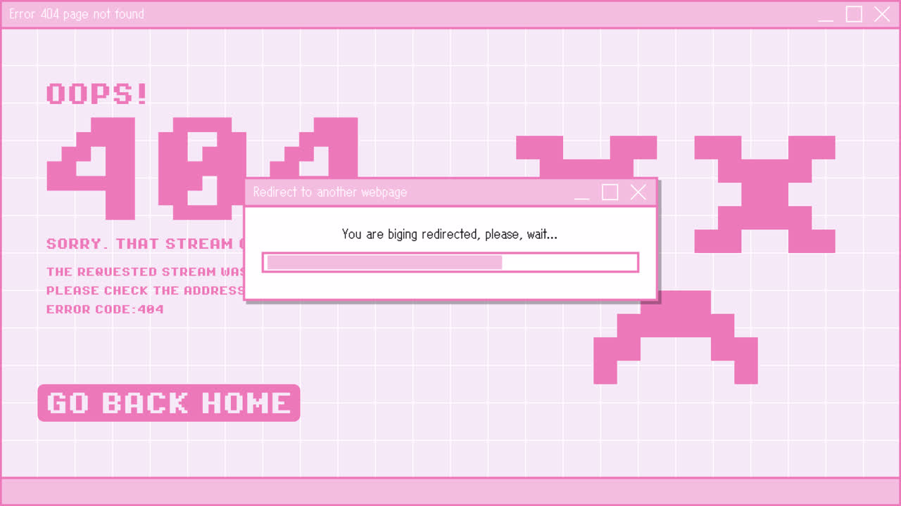 404 오류 페이지 - 분홍색 픽셀 아트 미학