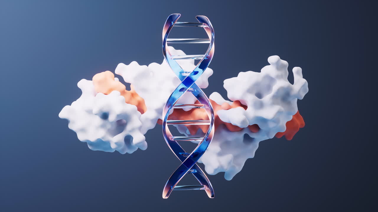 animación de bucle de adn y proteína con concepto biológico, renderización en 3d.