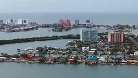 aerial pan of the island estates, memorial causeway and clearwater beach and point