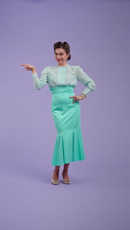 woman in vintage outfit posing with varied expressions