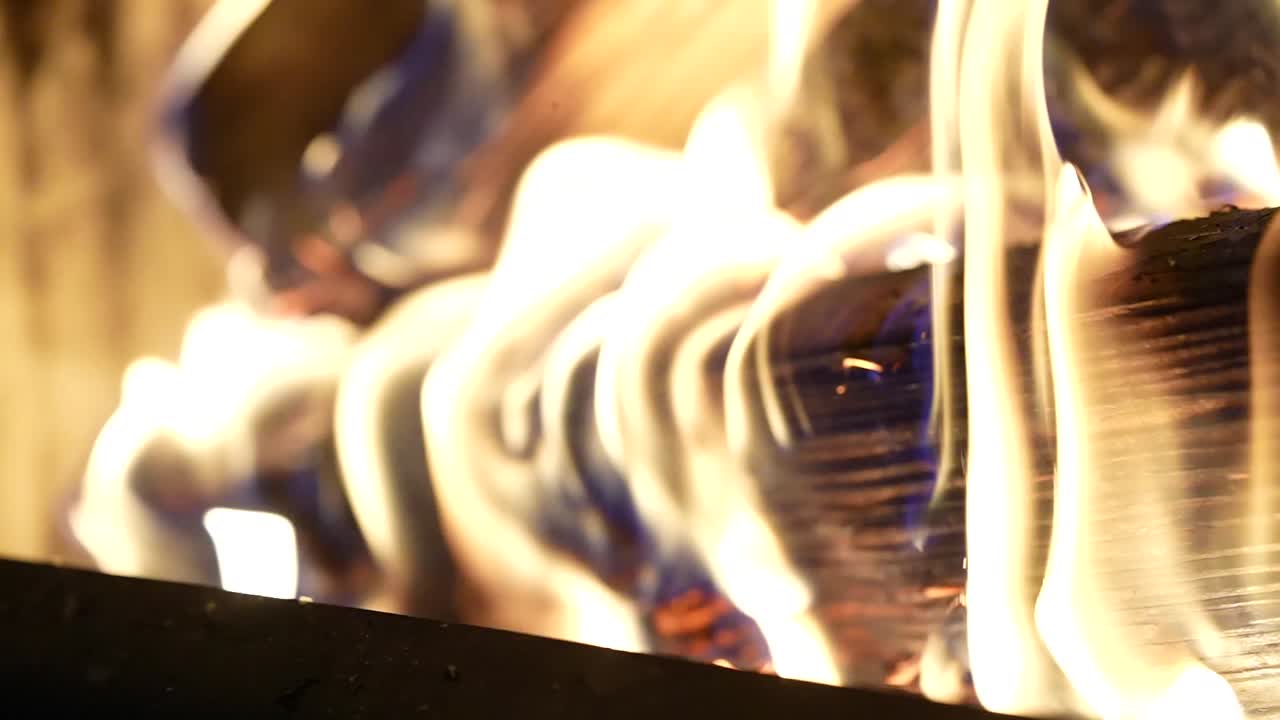 Close-up of a Burning Fire in a Fireplace