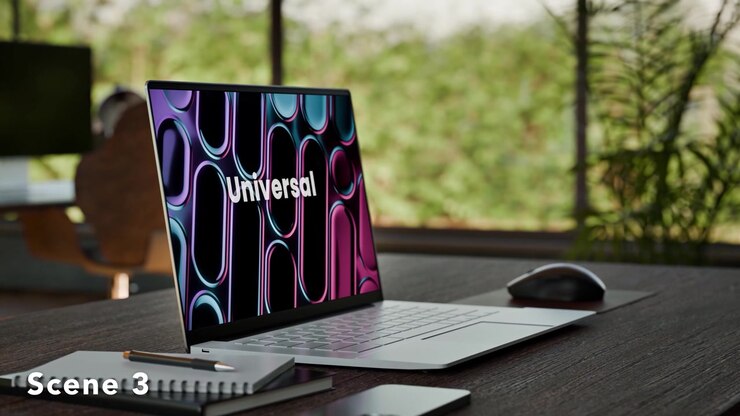 Laptop PC Mockup - Moderne biofilt kontor - 6-sæt AE-skabelon