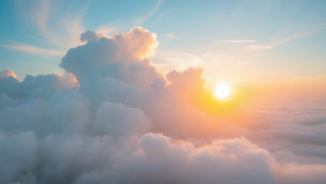 golden sunset above fluffy clouds