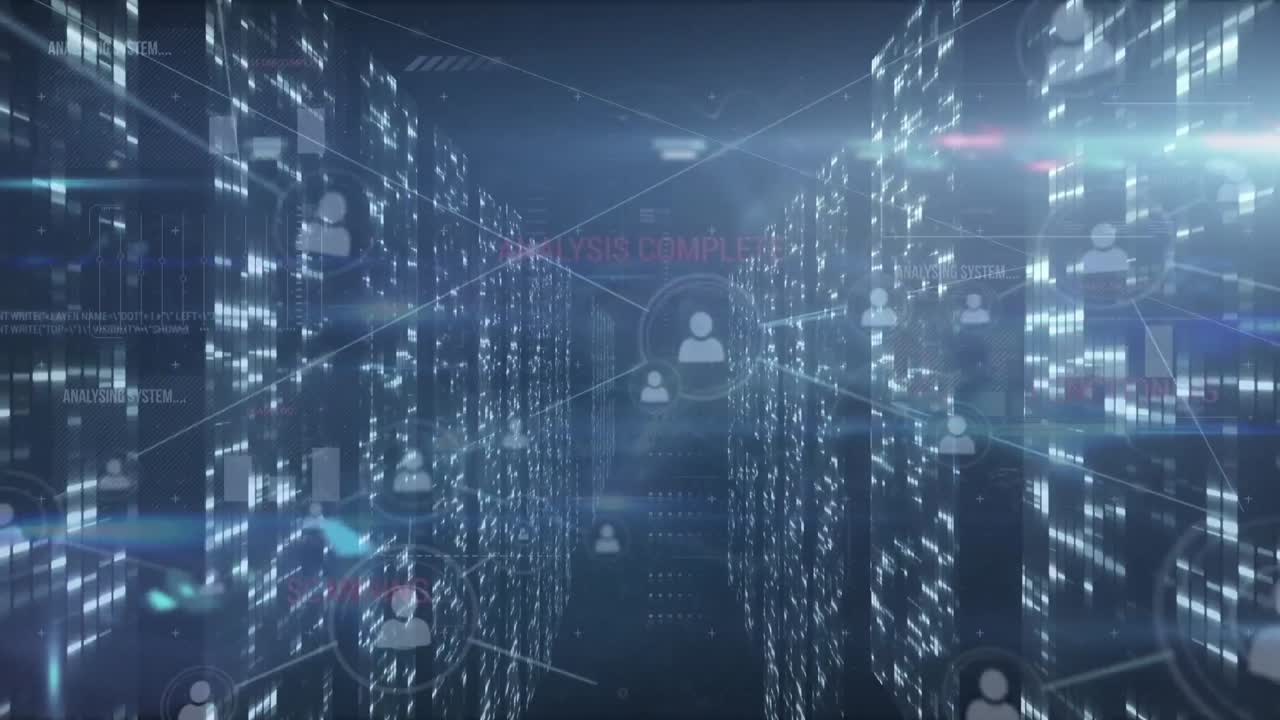 Animation of moving columns over data processing on black background