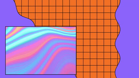 animación de una ventana con un remolino rosa, azul y púrpura sobre una cuadrícula naranja con una onda púrpura