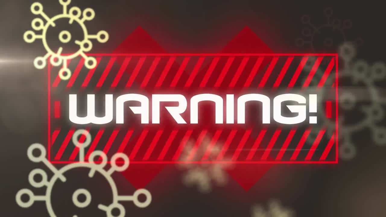 animación del texto de advertencia sobre las celdas de covid 19 en fondo negro