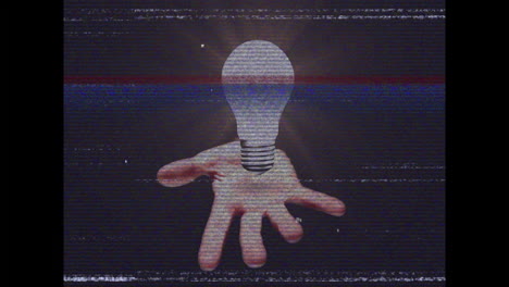 reaching hand touching glowing light bulb on dark background, animation concept