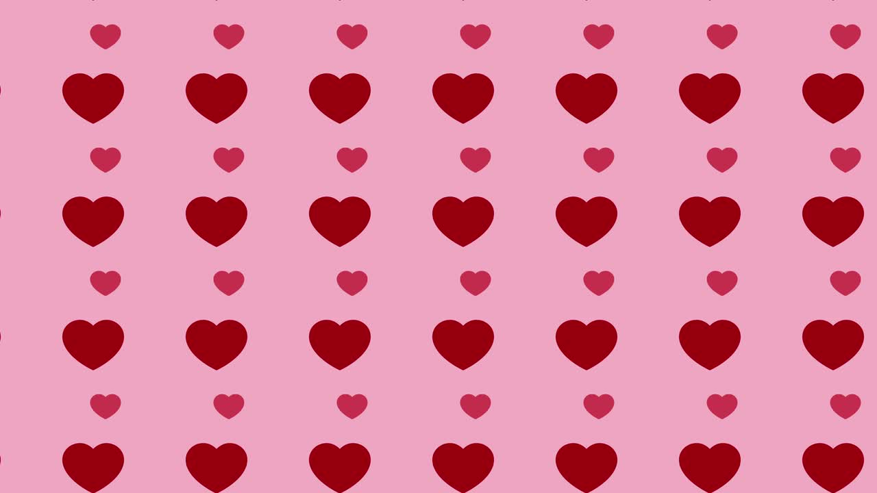 Motivo di cuori rossi pulsanti su sfondo rosa. Semplice animazione grafica in loop per le festività.