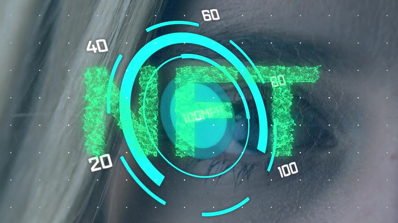 Animation of data processing and nft text over eye