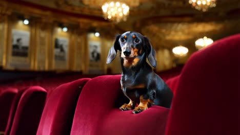 dachshund in a theater