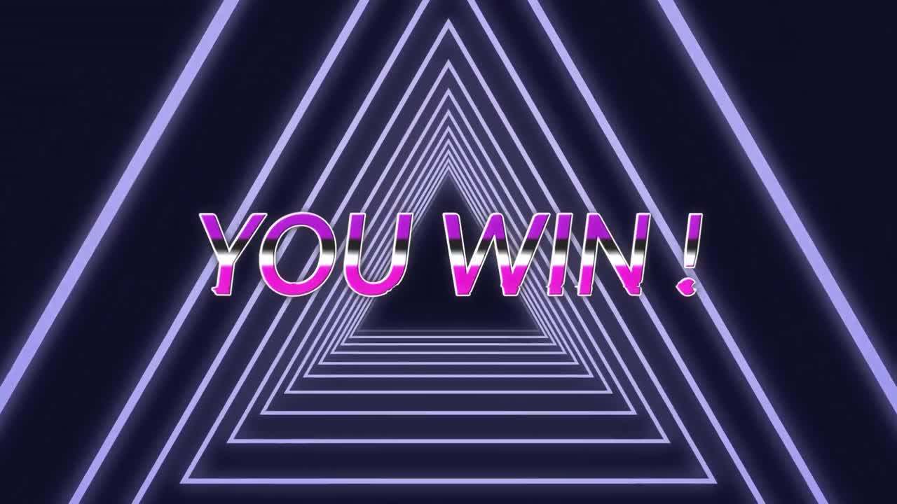 검은색 배경에 직렬 패턴으로 삼각형 모양 위에 텍스트 배너를 이기는 애니메이션