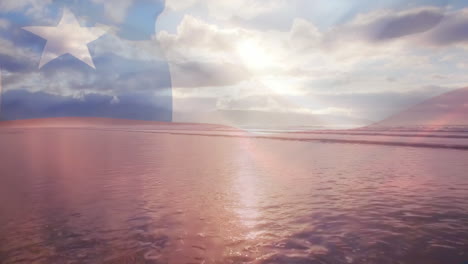 animation of flag of chile blowing over seascape