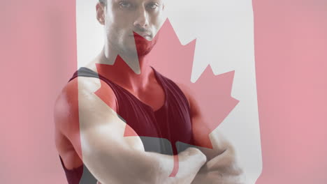 animation of flag of canada over biracial male strong man