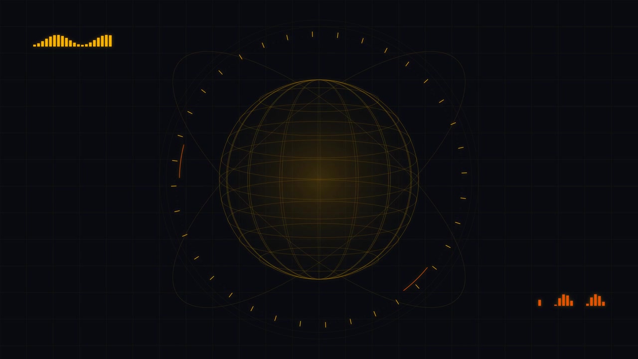 Digital HUD Interface with Rotating Wireframe Globe