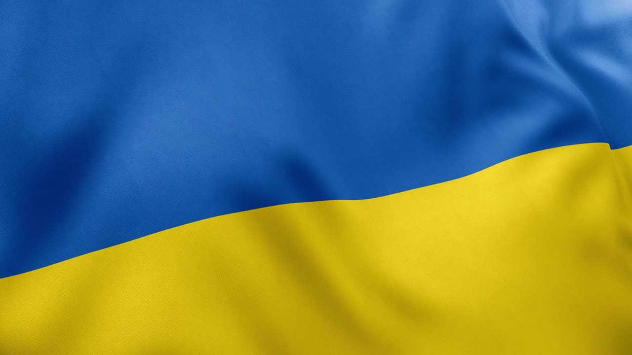Waving flag of Ukraine animation, blue and yellow horizontal bands, national symbol