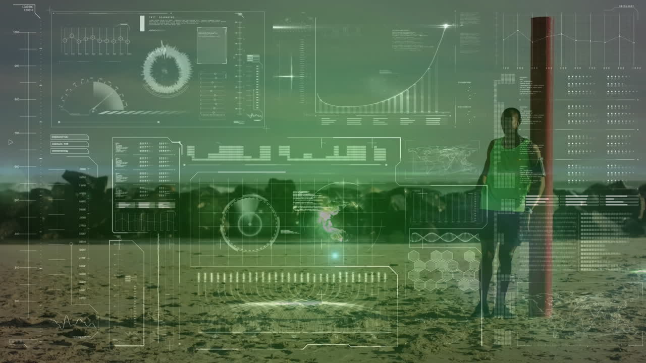 animación del procesamiento de datos sobre el hombre apto corriendo