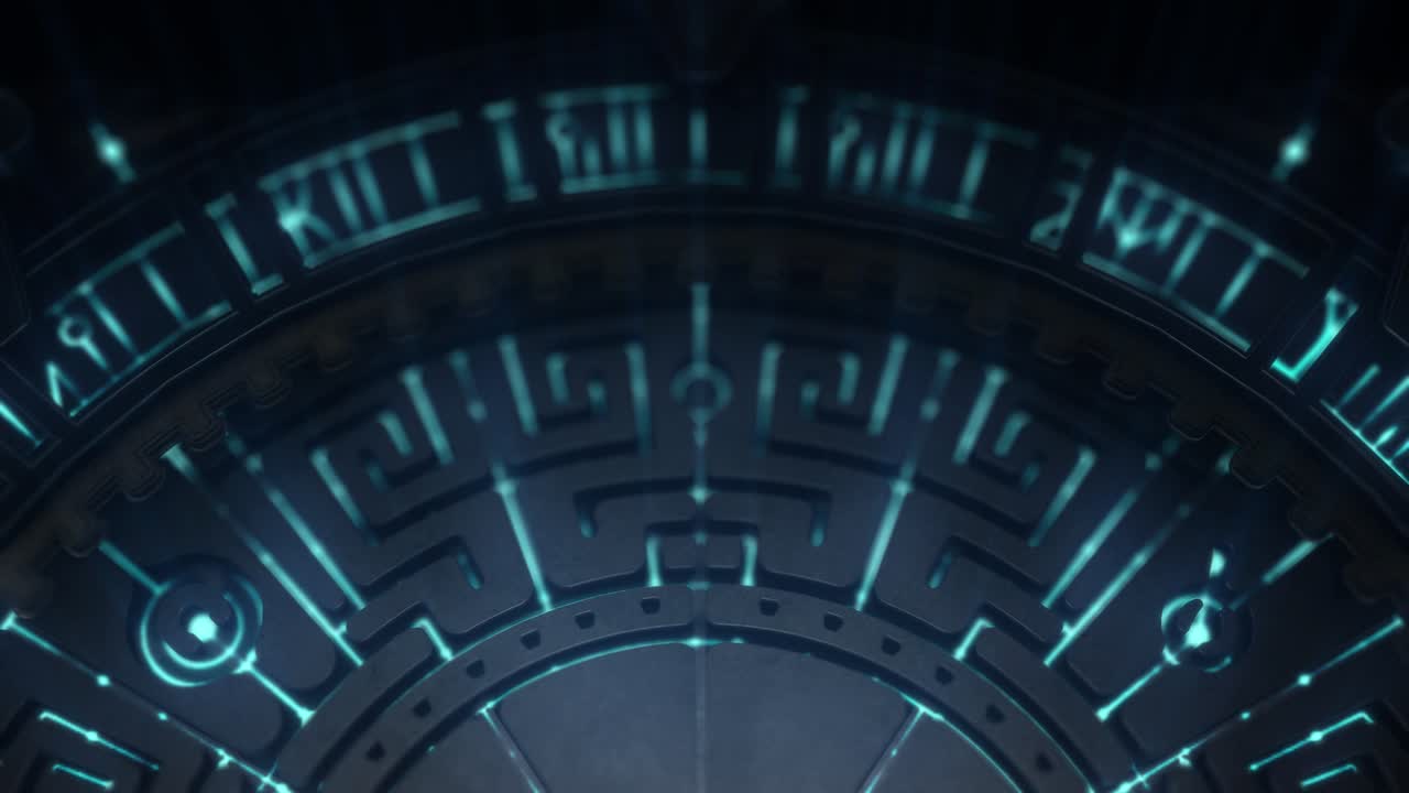 Ancient Calendar Ring Energized by Blue Glowing Energy