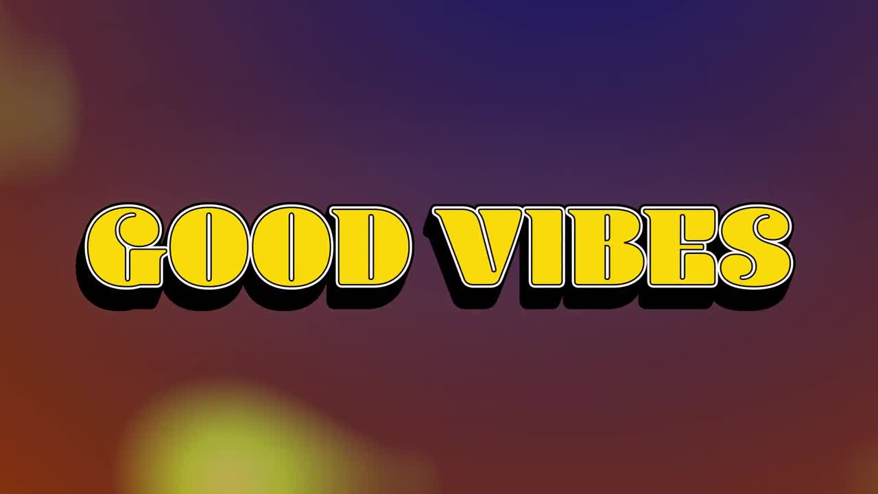 Animation of good vibes text over glowing moving lights