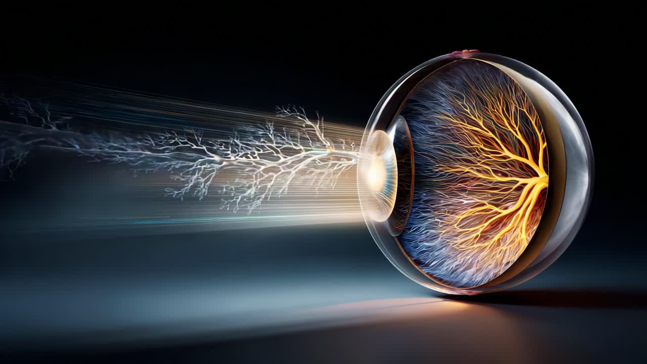 A mesmerizing journey into the intricate beauty of the human eye, capturing the electrifying flow of energy from neural pathways within the iris to the surrounding cosmos