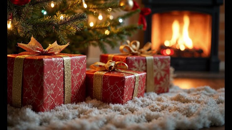 Julegaver ved pejsen