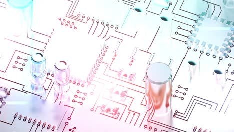 Animation-of-computer-circuit-board-elements-over-white-background