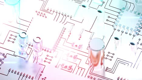 animation of computer circuit board elements over white background