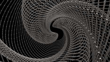 3d render of metal twisted lattice structure with spheres in the vertexes.