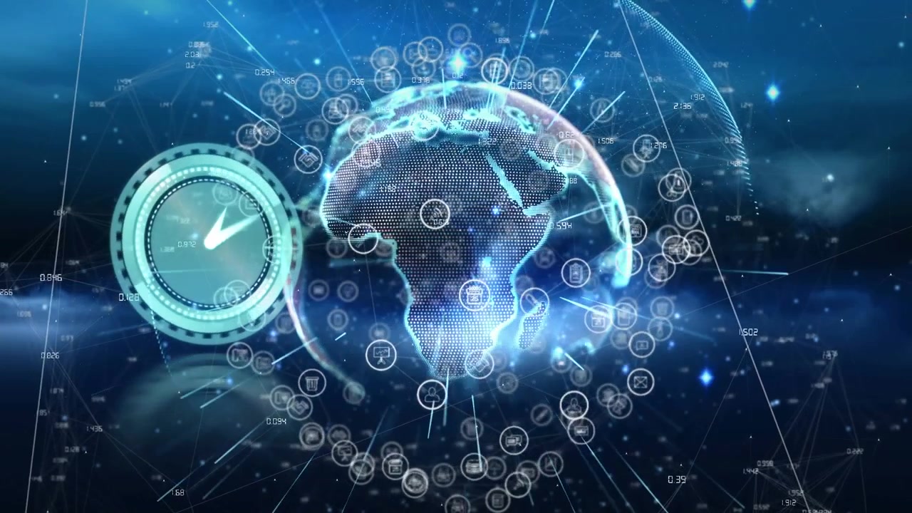 Animation of clock and covid cells clock over globe