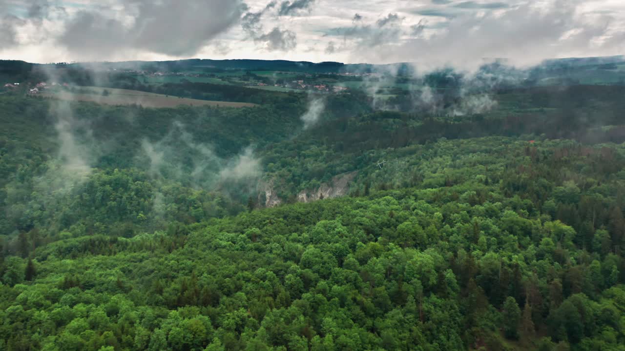 vista aérea de los vastos bosques de la región kárstica de moravia
