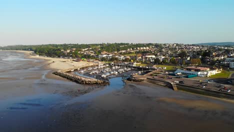 Aerial-view-of-Ryde-harbour-and-marina,-Ryde,-Isle-of-Wight,-UK