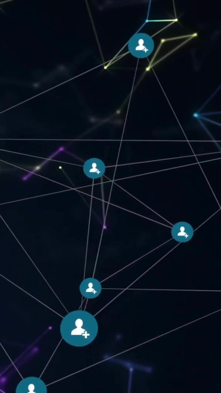 Animação de rede de conexões com ícones em plano de fundo preto