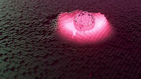 esfera de cristal geométrica abstracta en un fondo pixelado