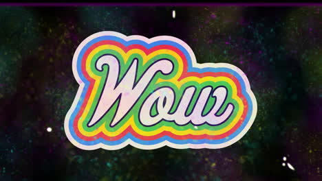 animation of rainbow wow text with glitch on screen