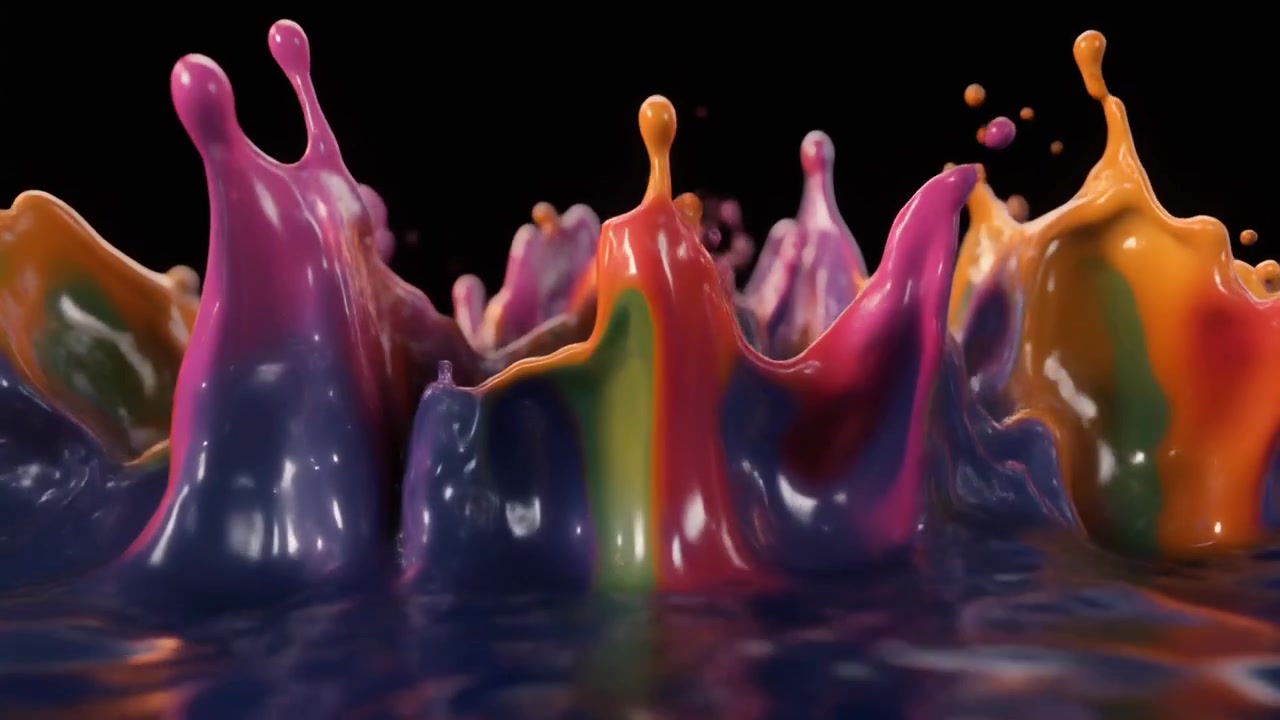 Vernice liquida colorata che schizza e si increspa al rallentatore