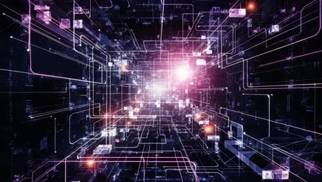 a deep dive into the digital realm: an eye-catching exploration of futuristic networks and data flow in a technologically advanced virtual environment
