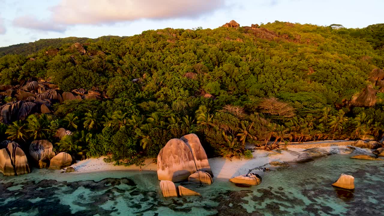 Seychelles La Digue Sunset Beach Rocks Aerial Drone10.mp4