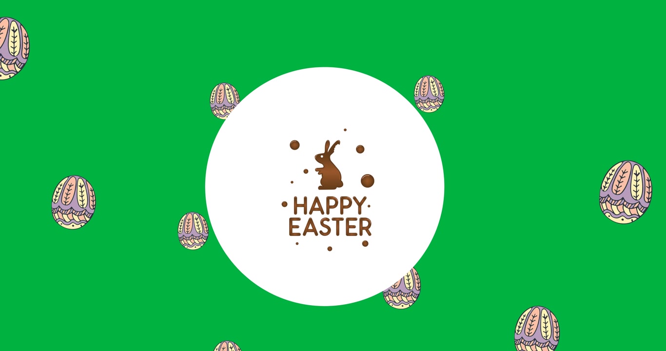 Banner di testo "Buona Pasqua" con icone decorative di uova di Pasqua su sfondo trasparente.