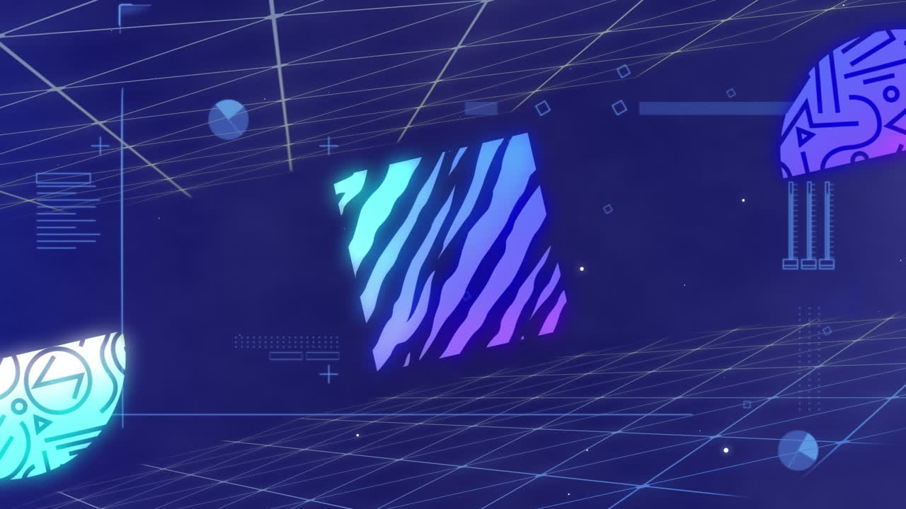 animación del registro estadístico con formas brillantes abstractas en el fondo de la cuadrícula