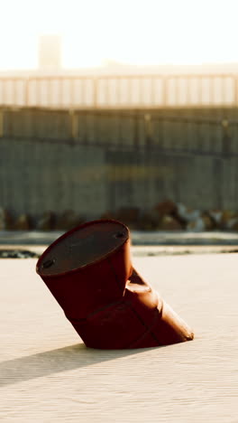 rusty red oil drum on the ground