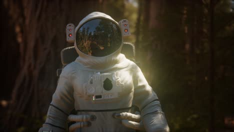 astronauta solitario en el bosque oscuro