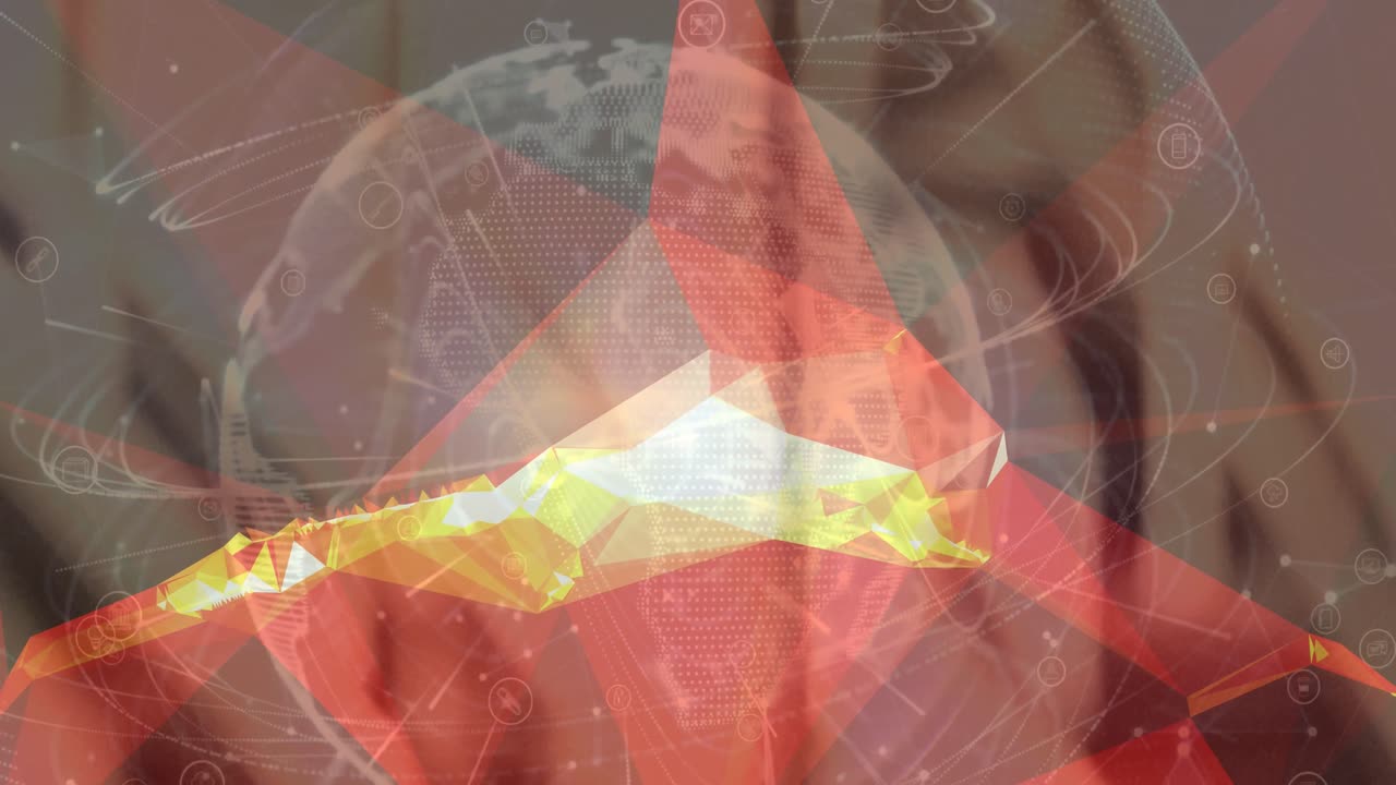 Animation of globe with digital icons over blurred background