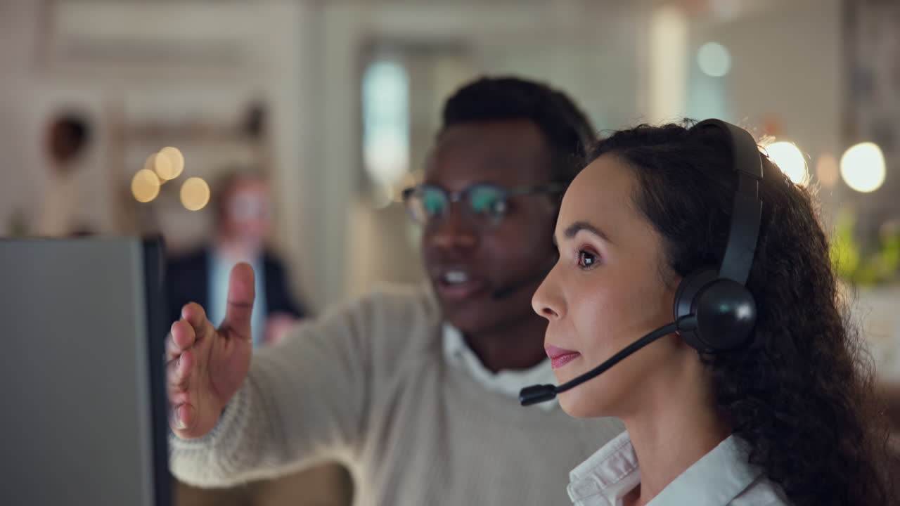 Call center, manager and training woman