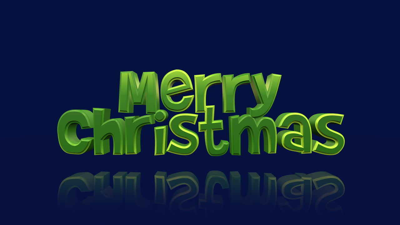 Cartoon Merry Christmas text on a vibrant blue gradient