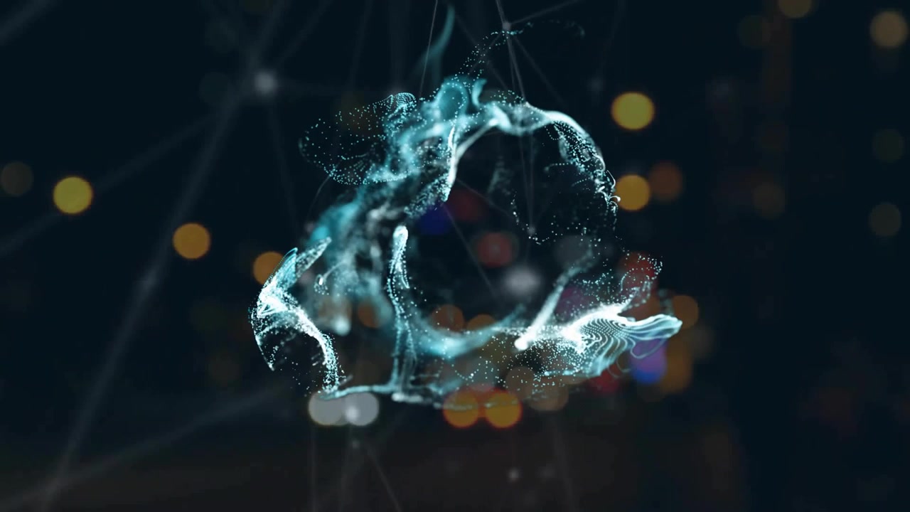 Animazione di fumo con punti luminosi di luce su uno sfondo scuro.