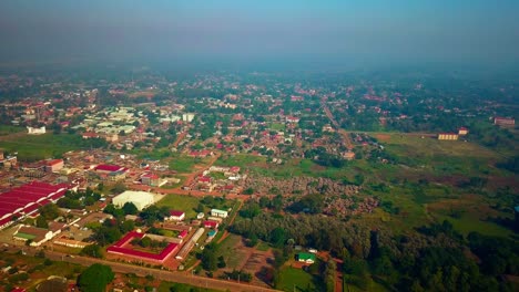 acholi tribe settlement located in the center of gulu town, uganda, africa - aerial drone shot