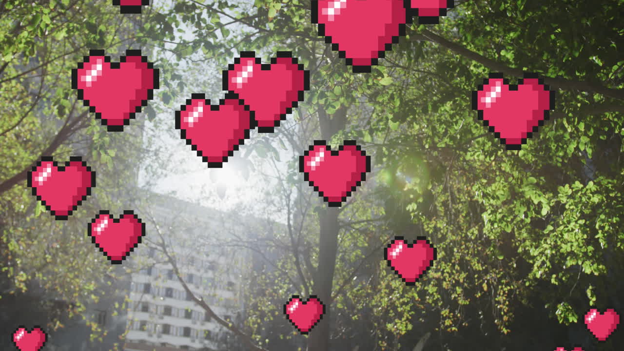 ⁇ 니 파크 위에 떨어지는 소셜 미디어 아이콘의 애니메이션